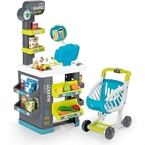 Картинка Smoby Супермаркет City Market с тележкой, 34 аксессуара, свет, звук от магазина gnom.land