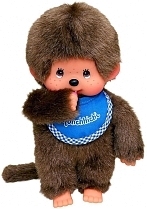 Картинка Monchhichi 20 см мальчик в синем слюнявчике от магазина gnom.land
