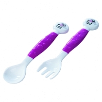 Картинка Canpol Набор вилка и ложка гибкие Little cow 12 мес., арт. 56/580 цвет розовый от магазина gnom.land