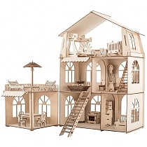 Картинка Happykon Кукольный домик "Коттедж с пристройкой и мебелью Premium" от магазина gnom.land