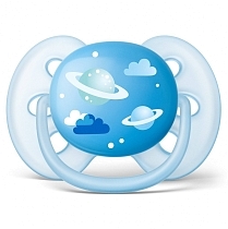 Картинка Avent Philips Пустышка Ultra Soft силиконовая, ортодонтическая, 6-18 месяцев, для мальчиков от магазина gnom.land