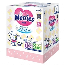 Картинка Merries Подгузники для детей Набор на рождение (NB до 5кг - 90 шт, S 4-8 кг - 82 шт) от магазина gnom.land