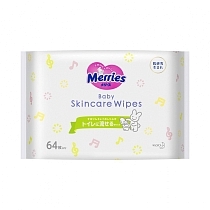 Картинка Merries Детские влажные салфетки Flushable, запасной блок, 64 шт. от магазина gnom.land