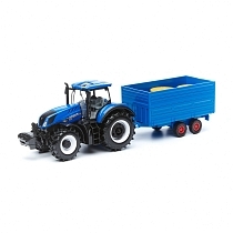 Картинка Bburago "Коллекционный трактор с прицепом BB 18-44060 1:32 NEW HOLLAND FARM TRACTOR with TRAILER, Синий" от магазина gnom.land