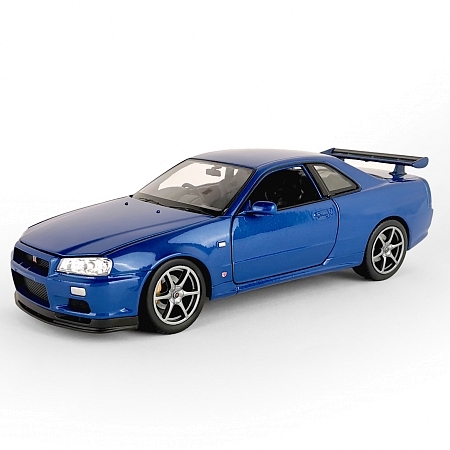 Картинка Welly Машинка металлическая 1:24 Nissan Skyline GT-R R34, синяя магазин gnom.land Картинка Welly Машинка металлическая 1:24 Nissan Skyline GT-R R34, синяя от магазина gnom.land