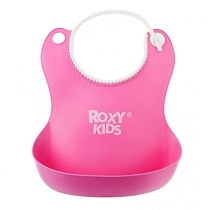 Картинка Roxy-kids Нагрудник мягкий с кармашком и застежкой, розовый от магазина gnom.land