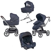 Картинка Коляска Inglesina Quad System 4 в 1 на шасси Quad Titanium Black Coffee, Oxford Blue от магазина gnom.land