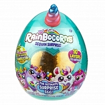 Картинка ZURU Игрушка плюш-сюрприз RainBocoRns в яйце S2 (B), Розово-синий рог, золотое сердце от магазина gnom.land