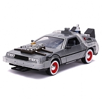 Картинка Jada Toys Машинка Hollywood Rides Back to the Future 3 1:24 Time Machine Primer Brushed Raw Metal, серая от магазина gnom.land