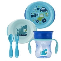 Картинка Chicco Набор детской посуды (5 предметов), 12 мес.+, голубой, 00016201200000 от магазина gnom.land