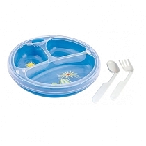 Картинка Термотарелка с ложкой и вилкой Canpol Colourful animals, 9/216, 9+ мес., синяя от магазина gnom.land
