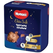 Картинка Huggies Подгузники-трусики ночные Elite Soft 6 (15-25 кг), 16 шт. от магазина gnom.land