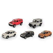 Картинка Welly Набор машинок металлических 1:60, Hummer H3, Land Rover Defender, BMW X5, Toyota Land Cruiser Prado, Audi Q3, 5 шт. от магазина gnom.land