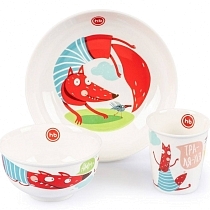 Картинка Happy Baby Набор детской посуды (тарелка, миска, стакан), лисичка от магазина gnom.land