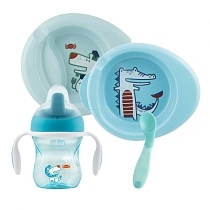 Картинка Chicco Набор детской посуды 6 мес.+, голубой, 00016200200000 от магазина gnom.land