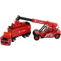 Картинка Welly Автомобиль контейнеровоз с погрузчиком от магазина gnom.land