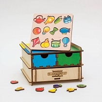 Картинка WoodlandToys Обучающий комодик плоский «Съедобное-несъедобное» от магазина gnom.land