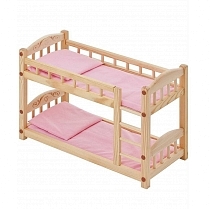 Картинка Paremo Двухъярусная кукольная кроватка из дерева, розовый текстиль от магазина gnom.land