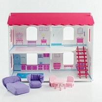 Картинка Коняша Домик для кукол "Карамель", с мебелью и интерьером от магазина gnom.land
