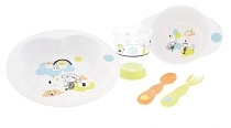 Картинка Bebe Confort Набор посуды "Under the Rainbow" (тарелка, миска, стаканчик, ложка и вилка) цвет белый от магазина gnom.land