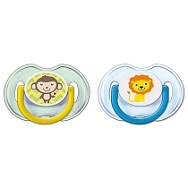 Картинка Avent Пустышка Classic 0-6 мес, 2 шт, лев/обезьяна от магазина gnom.land