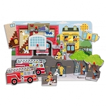 Картинка Melissa&Doug Деревянный пазл со звуком "Пожарная часть", 8 элементов от магазина gnom.land